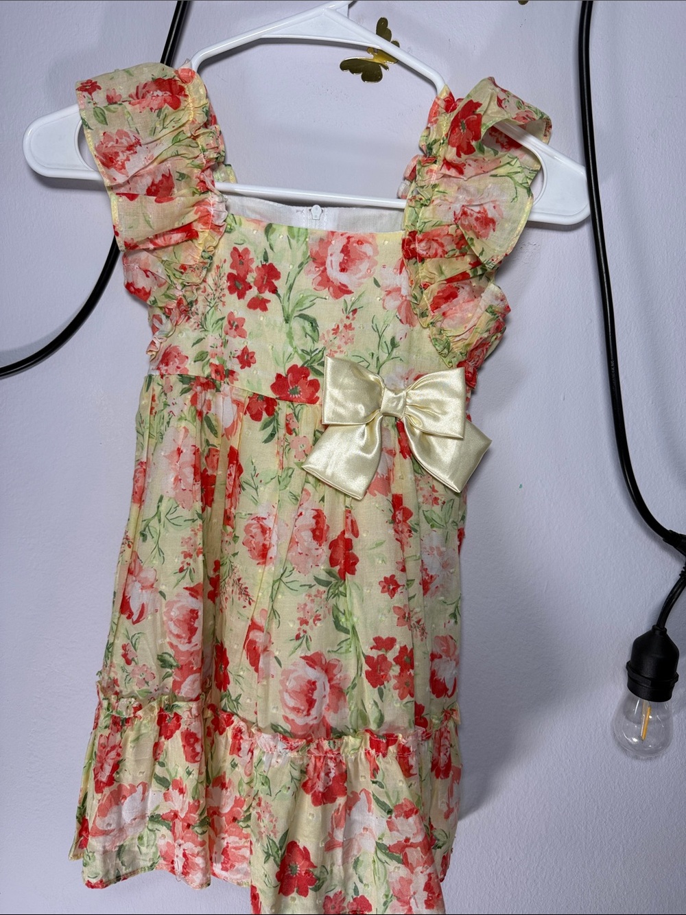 Bonnie Jean Yellow Floral Ruffle Dress with Red Flowers